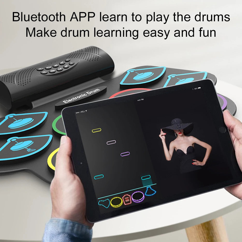 Portable Electronic Drum Set With Sticks And Pedals