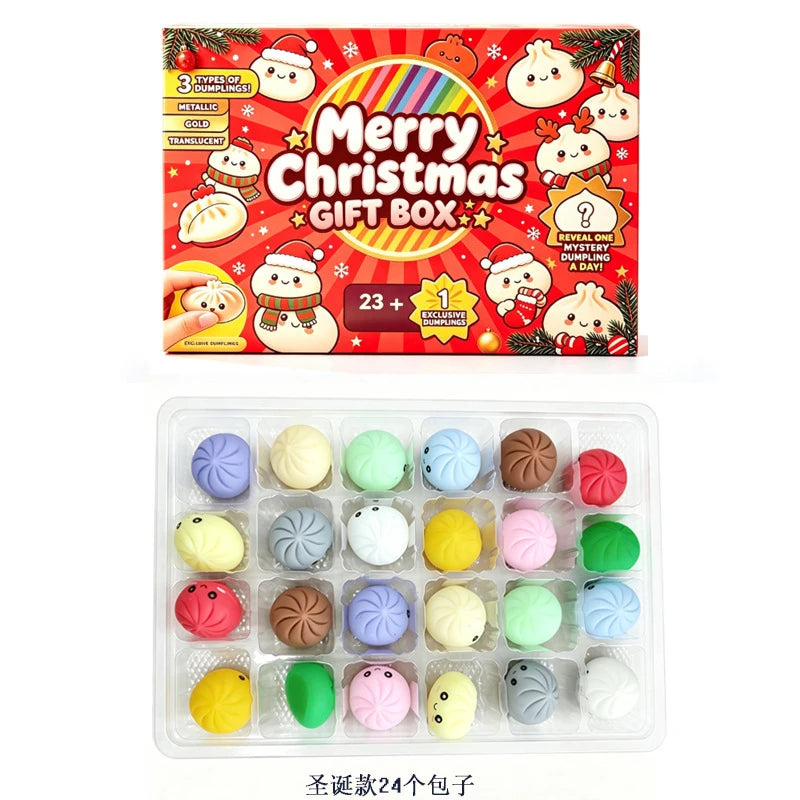 Advent Calendar | 24 Day Dumpling Squishies | Soft Slow Rise Anti Stress Toys | Anxiety Relief Holiday Gift