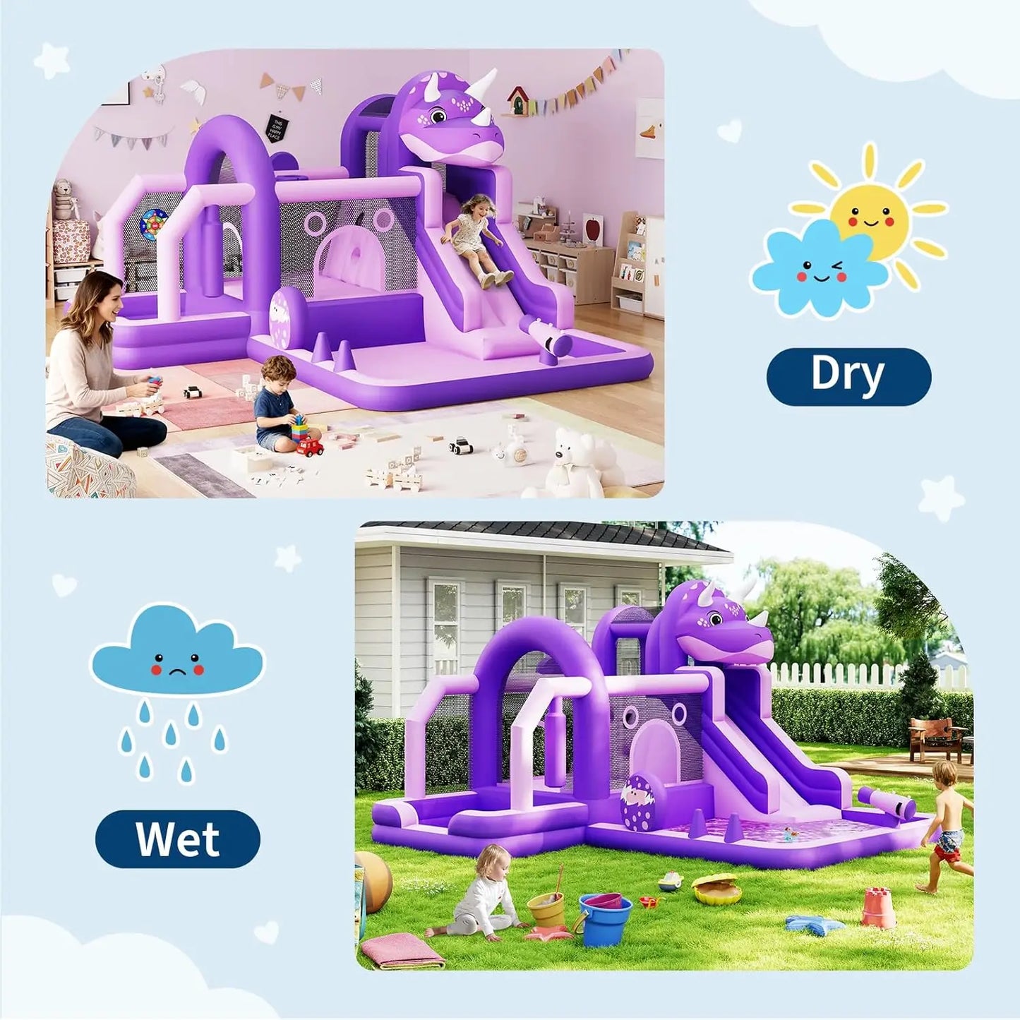 Dinosaur Themed Inflatable Bounce House With Water Slide Quick Setup