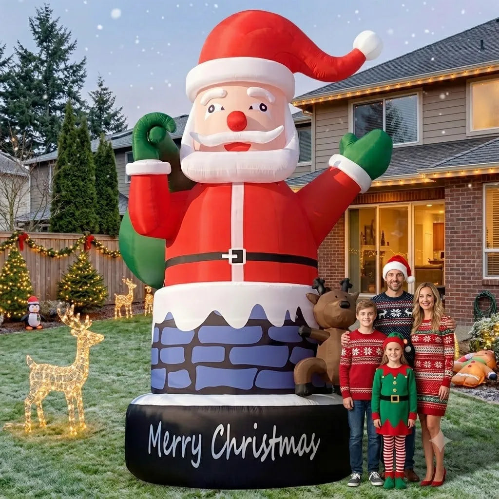 Inflatable Christmas Chimney | 20 Feet Tall | Santa Figure | Outdoor Decor