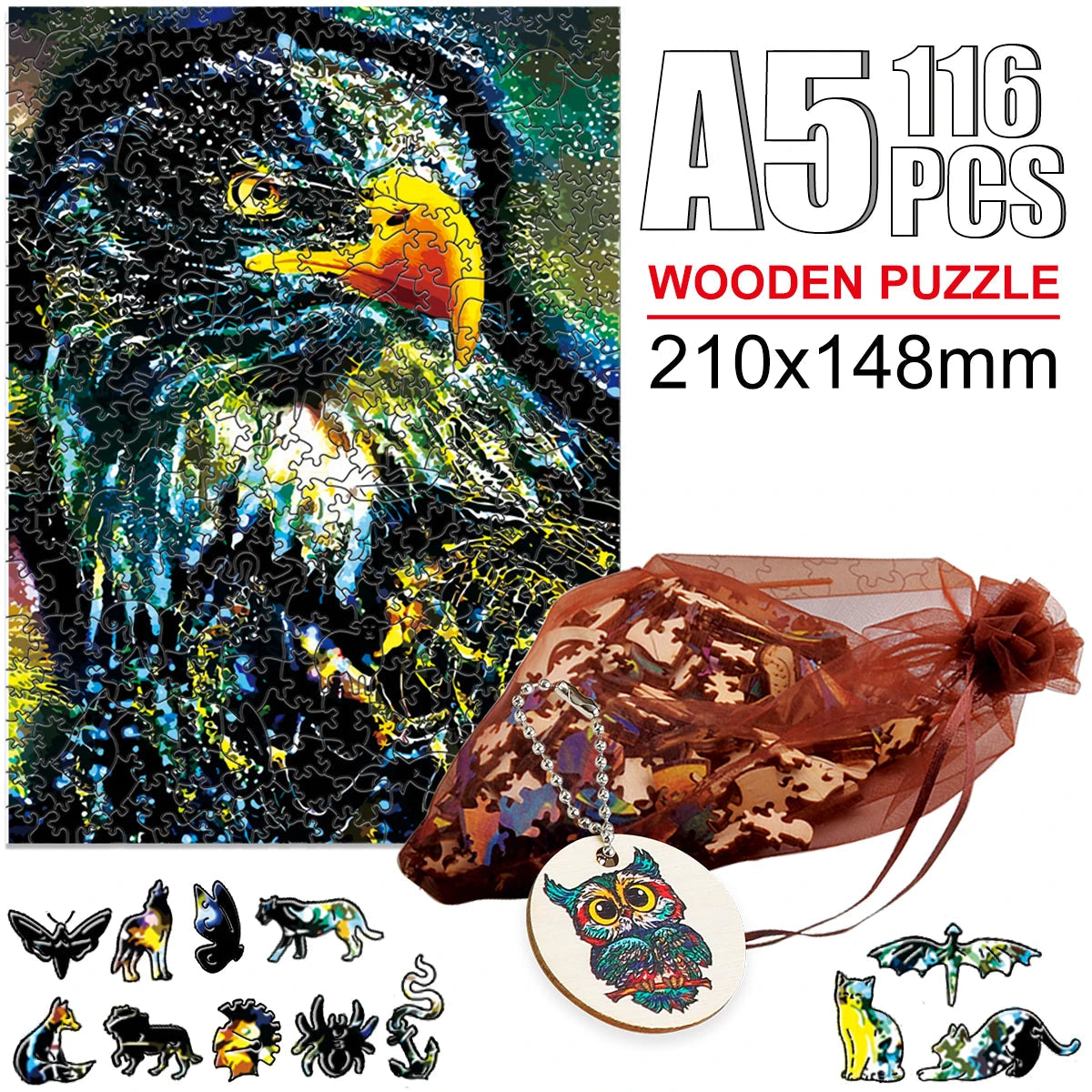 Hummingbird 3D Wooden Puzzle with Key Chain and Mesh Bag for Educational Fun - ToylandEU