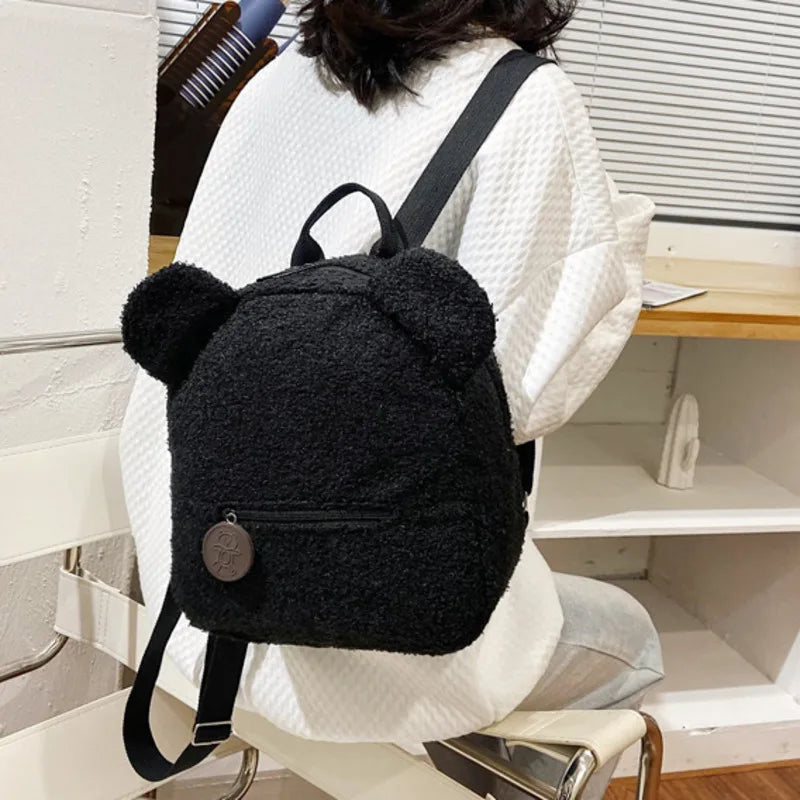 Adorable Little Woolen Eared Bear Plush Backpack for Kids - ToylandEU