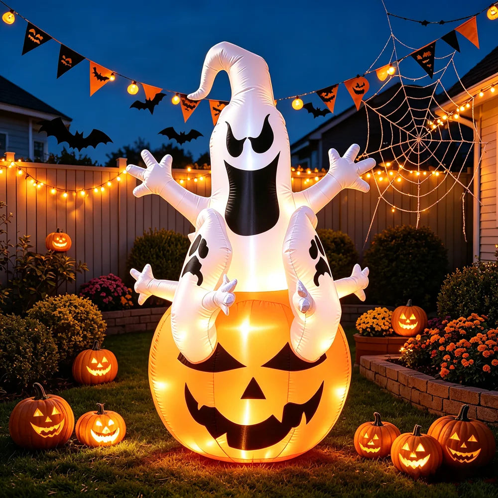Halloween Inflatables | 4 Ft Tall | Ghost Pumpkin Design | Outdoor Lawn