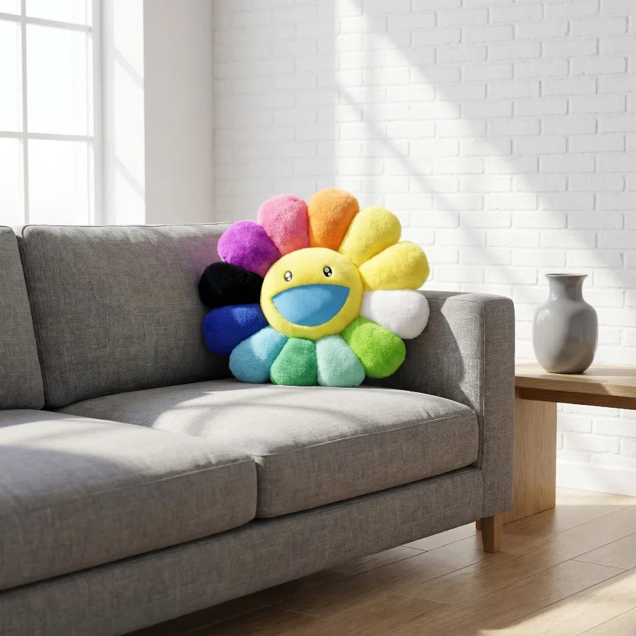 Kawaii Sunflower Plush Cushion | Rainbow Design | Decorative Cushion