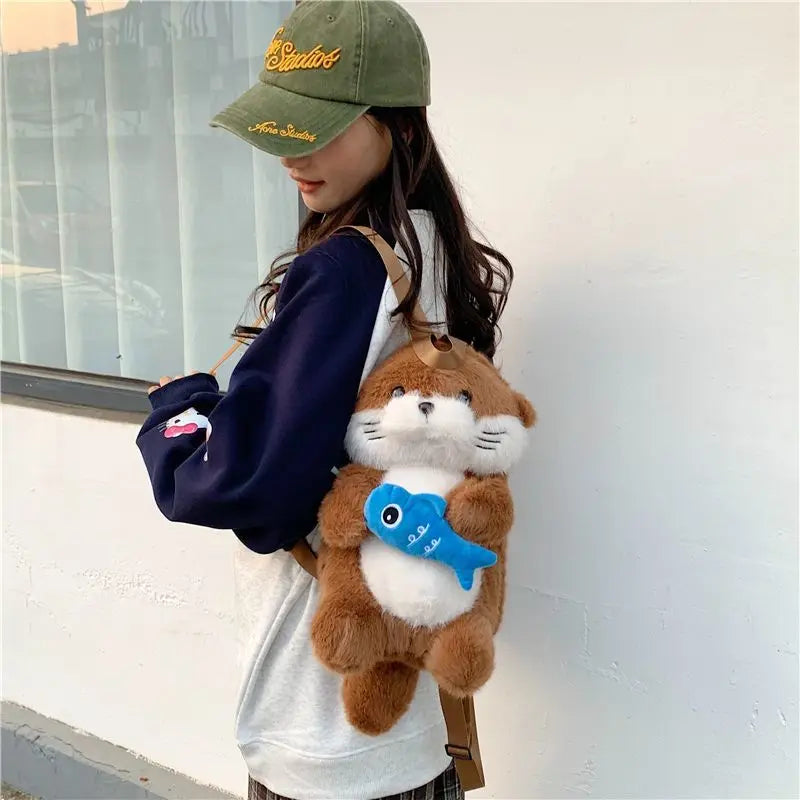 Soft Otter Plush Backpack Unisex Versatile Cute Trendy Bag