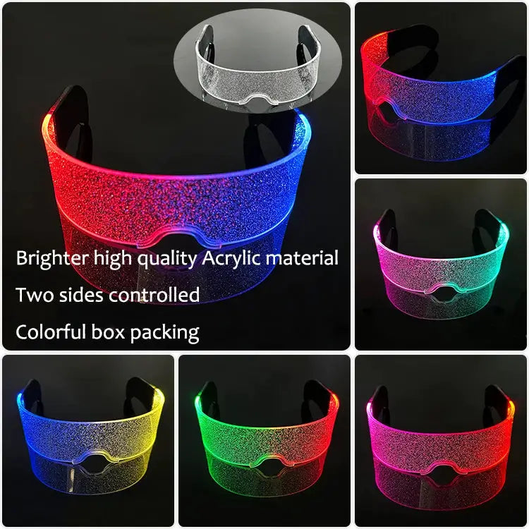 New Acrylic Luminous Glowing Cyberpunk Glasses LED Light Up Halloween Party Glasses Bar Club Props Neon Glasses Supplies - ToylandEU