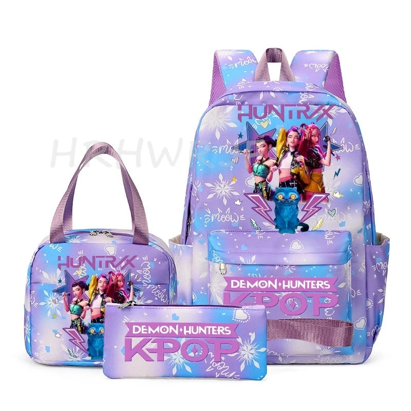 Backpack | Snow Print Kpop Demon Hunter Theme | Capacity Under 20L | 3pc Set