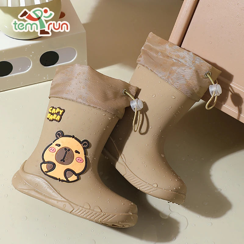 Kids Rain Boots | Waterproof Rubber | Cartoon Capybara Pattern