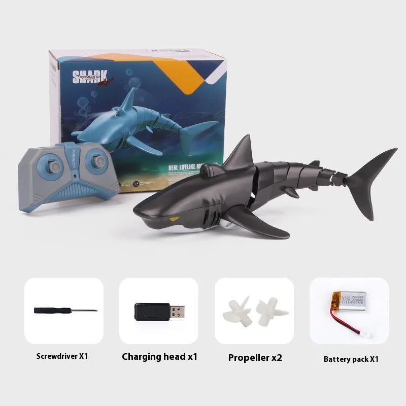 RC Waterproof Remote Control Shark Toy Boat with Lights - 2.4g Simulation Model for Boys' Birthday Gifts