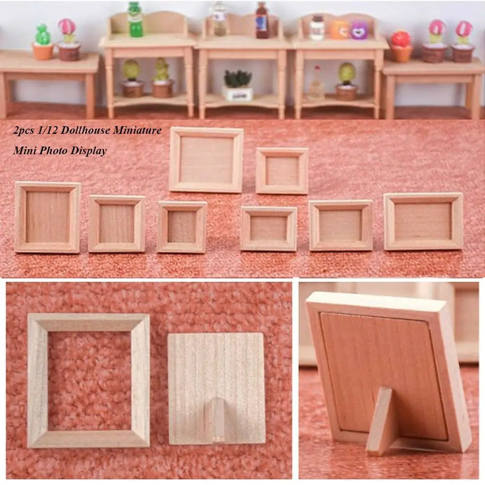 Miniature Wood Photo Frame | 1/12 Scale | Dollhouse Display | 2 Piece Set