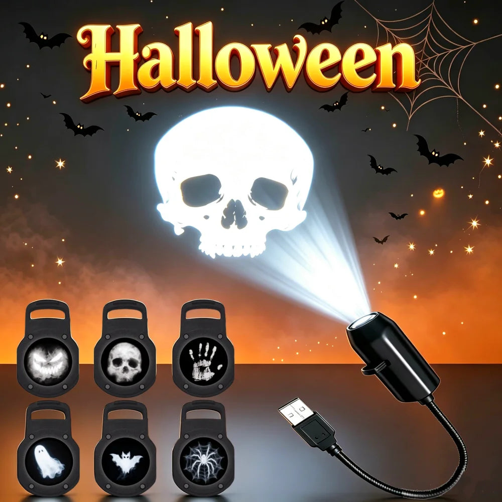 LED Projector Light | Ghost Skull Pattern | USB Powered | Room Ceiling Decor