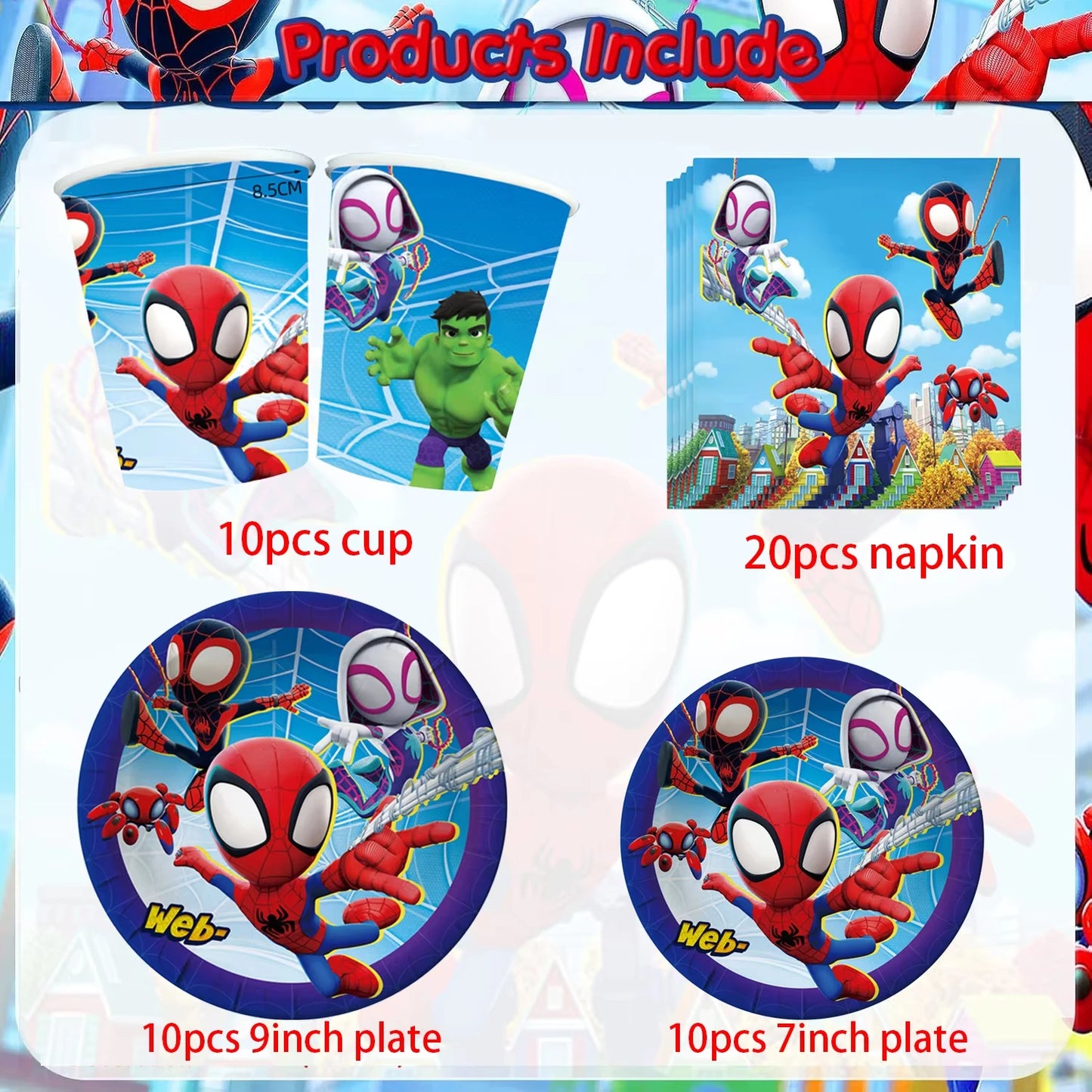 Birthday Party Supplies | Cartoon Spider Theme | Disposable Tableware