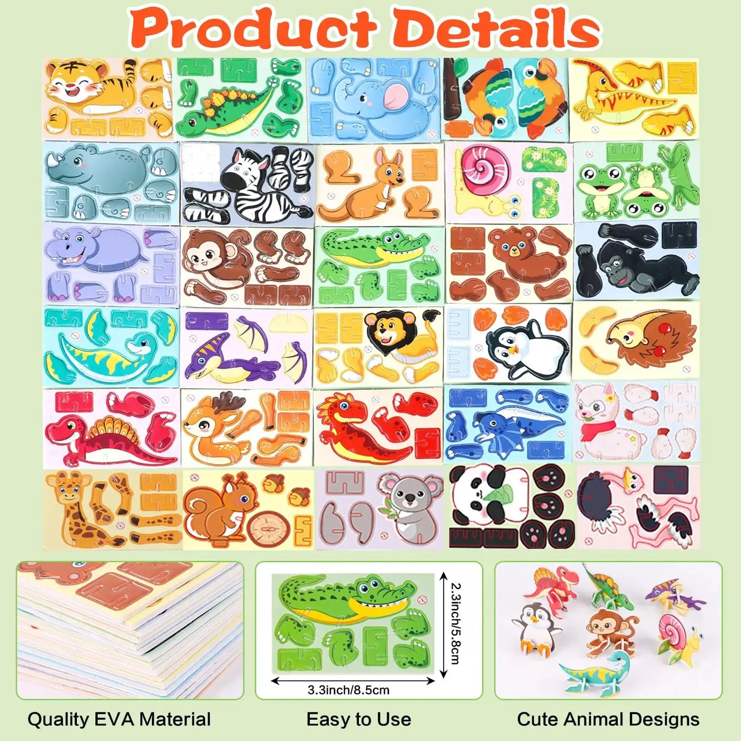 30pcs/set 3D Cartoon Puzzles Educational Toys Insect, Dinosaur, Animal, and Vehicle Themes DIY Cardboard Puzzles Montessori toys - ToylandEU