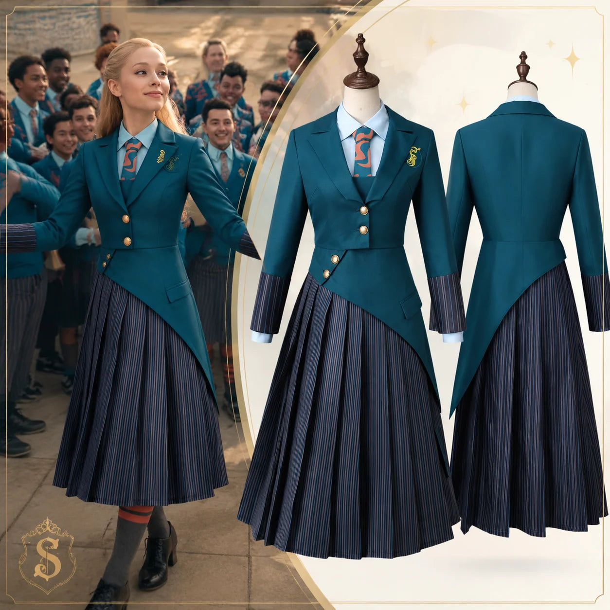 Witch Cosplay Costume | Green Jacket And Skirt | Polyester Knit | Women