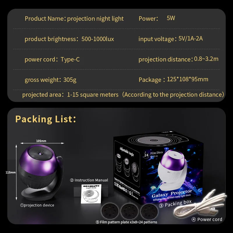 Galaxy Projector | 24 LED Modes | Rotating Starry Sky | Kids Night Light