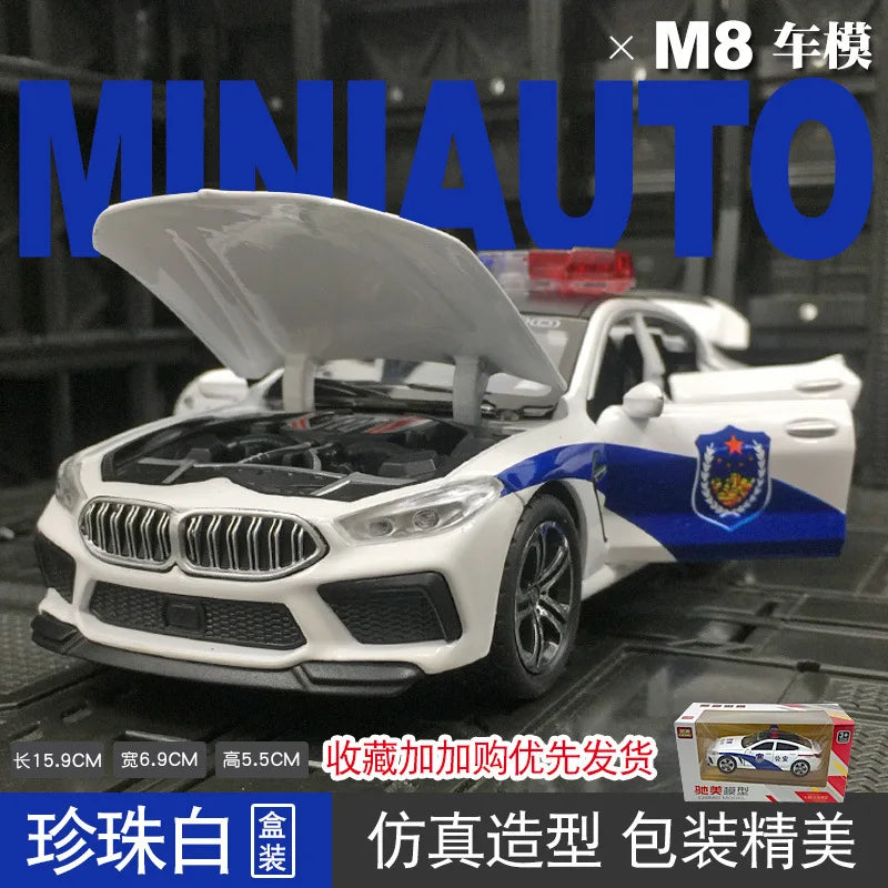 BMW 8 Series M8 Police Car Model - Alloy Pull Back with Lights and Sound - ToylandEU