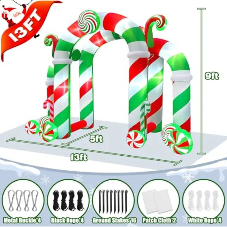 Christmas Inflatable Arch | 13 Ft Size | Candy Shape Design | Yard Garden Decor