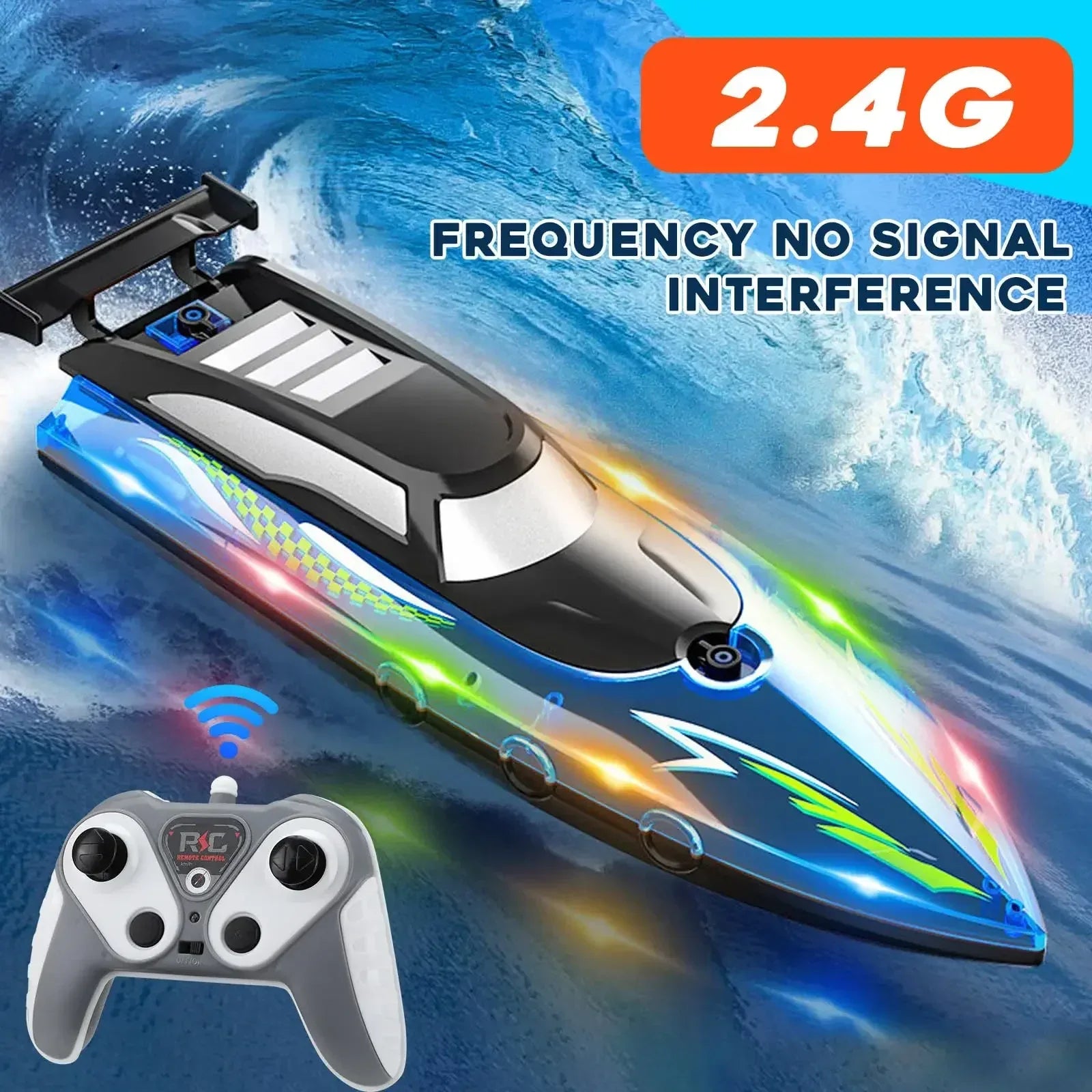 RC Boat With LED Light Proportional Remote Control - ToylandEU