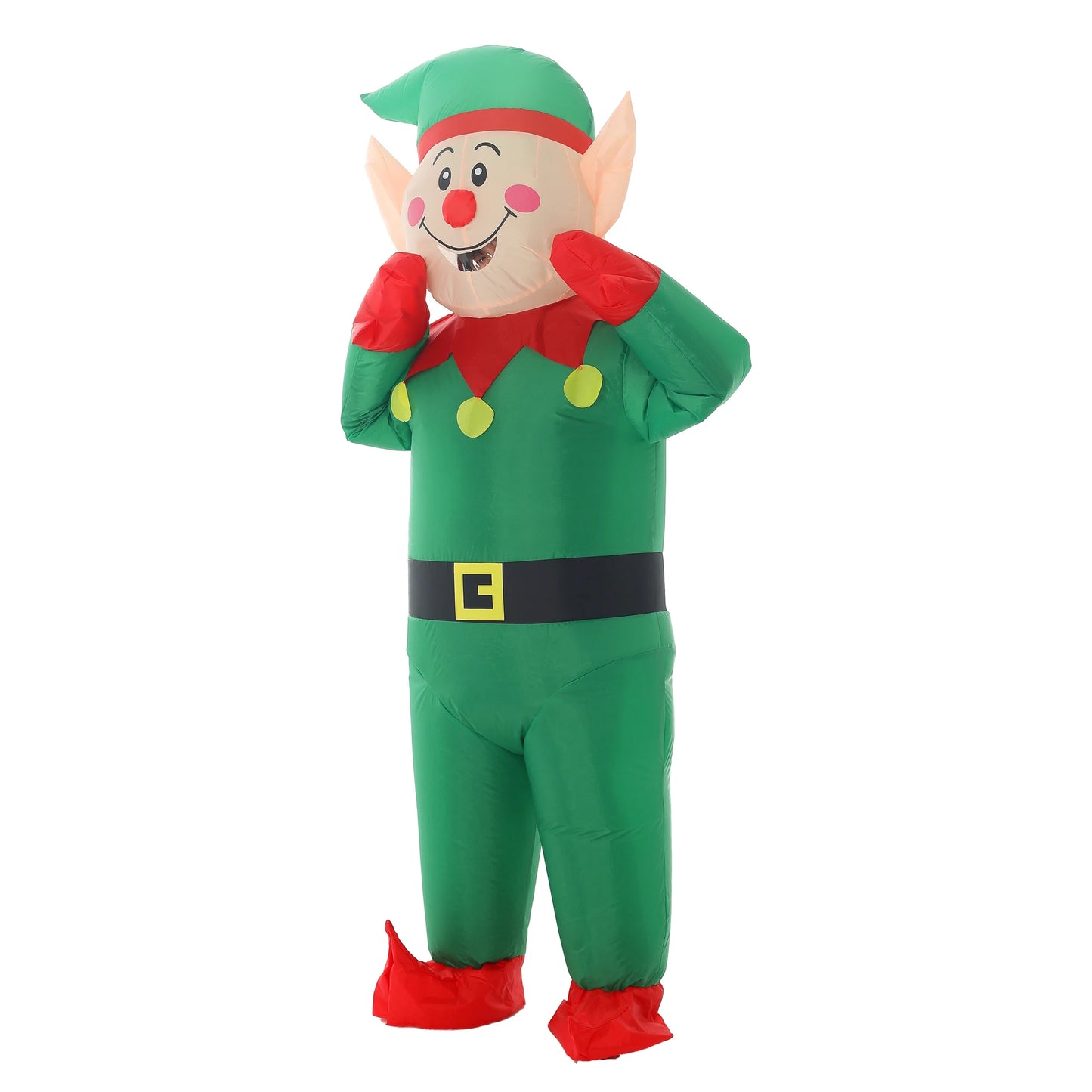 Adult Inflatable Elf Costume | Green Polyester | Battery Operated | Unisex