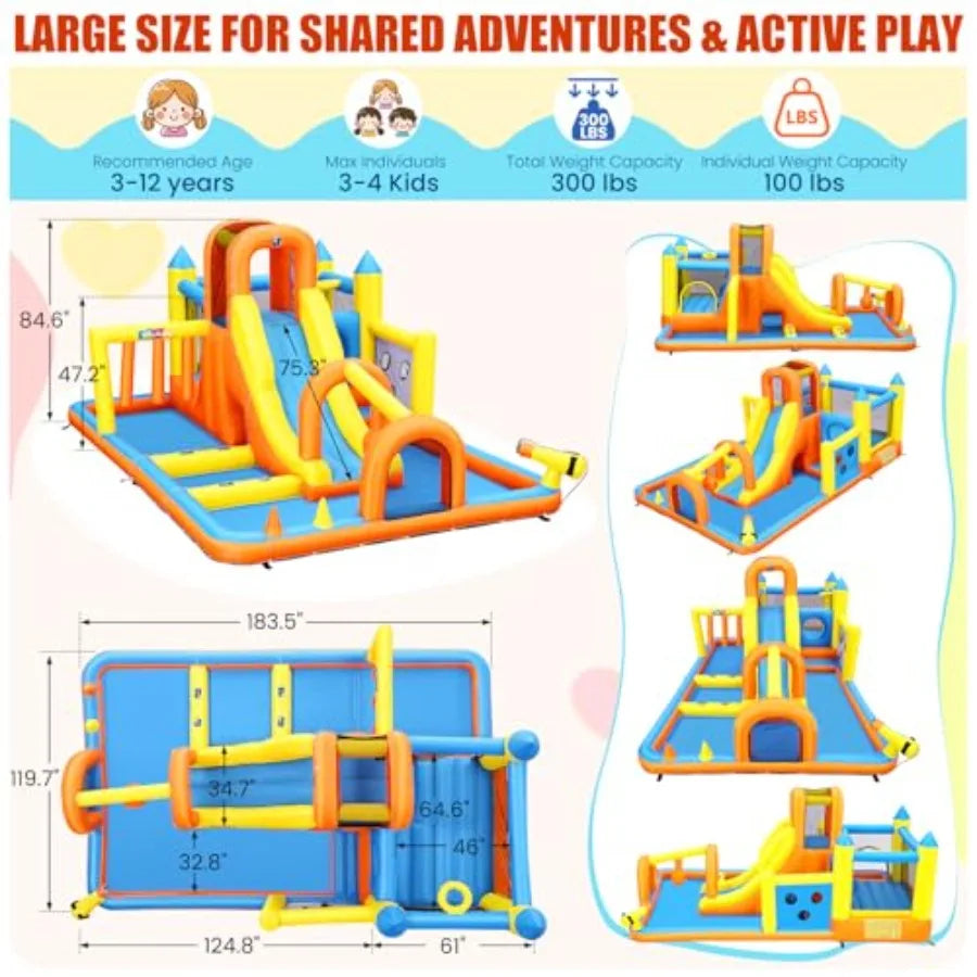 15ft Backyard Inflatable Water Slide Park Ages 6-12 Splash Pool