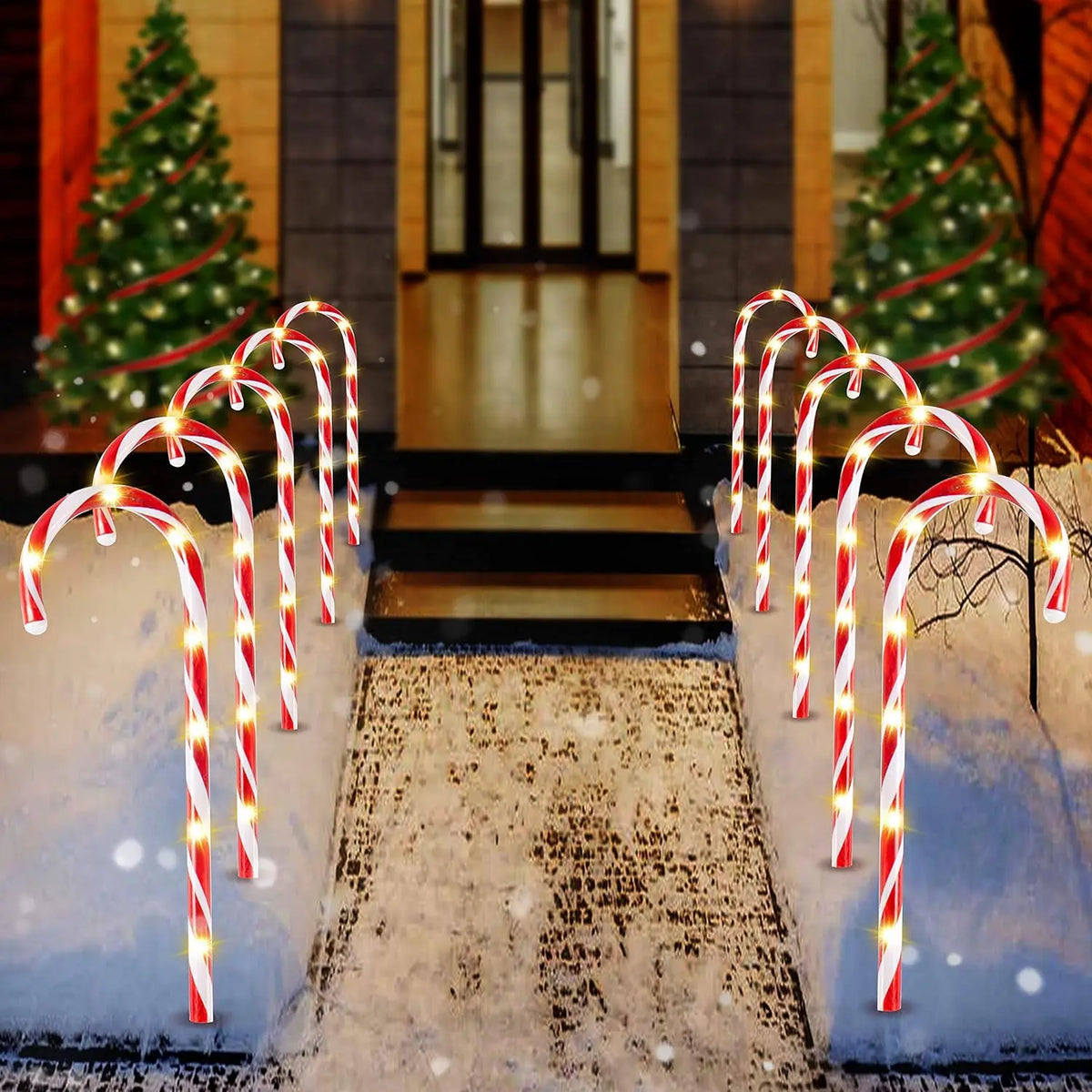 Candy Cane Pathway Lights | 16 Inch Height | Warm White Glow | Set Of 12