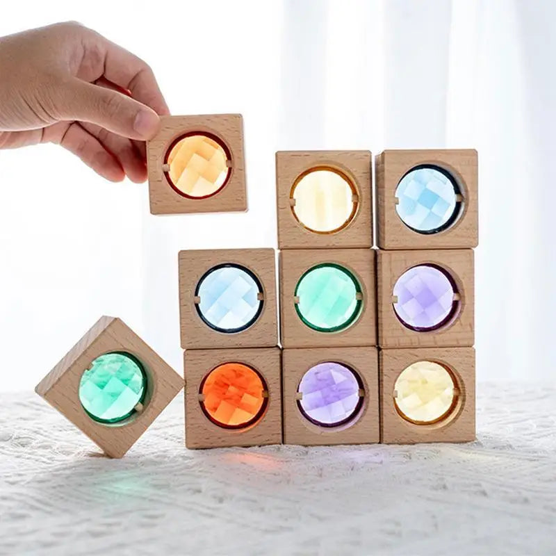 Colorful Montessori Wooden Gem & Crystal Stacking Blocks for Kids