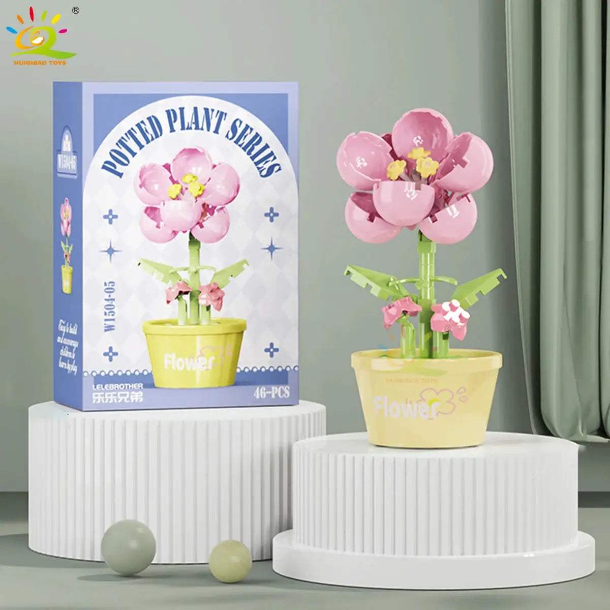 HUIQIBAO MOC Flower Succulent Potted Model Building Block DIY Eternal Bouquet Home Desk Plant Decor Brick Girl Gift Children Toy - ToylandEU