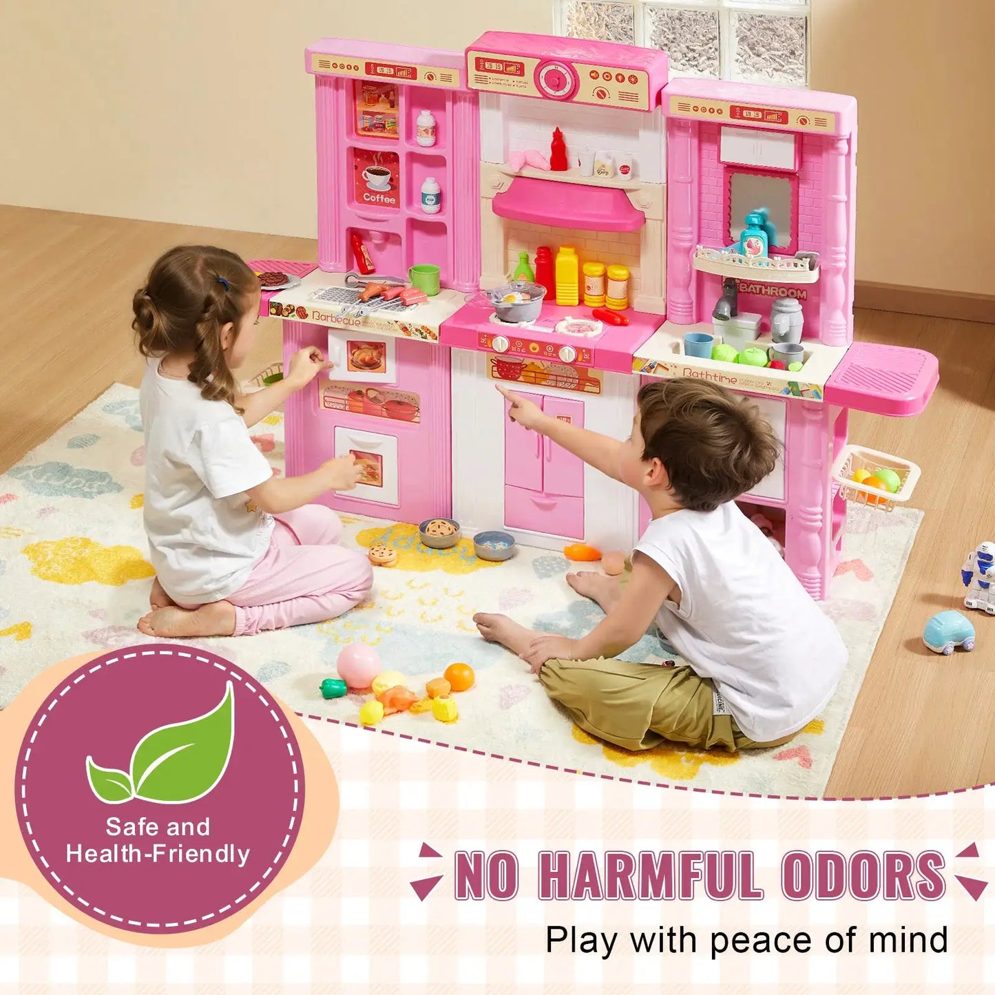 SucceBuy Kitchen Cooking Toys for Kids 74PCS Chef Playset with Sounds & Lights Children's Play House Toddlers Kitchenware - ToylandEU
