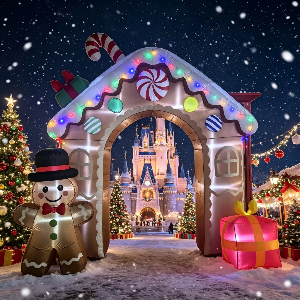 Inflatable Gingerbread Archway | 11 Ft | Built In Lights | Outdoor Yard