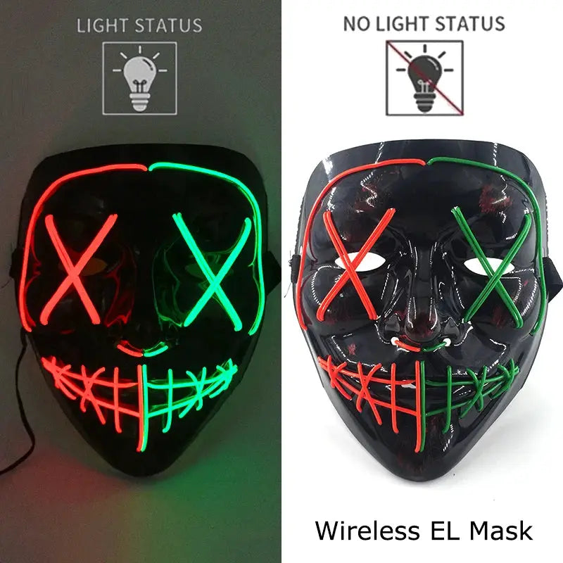 Wireless Halloween Neon LED Purge Mask Masque Masquerade Party Masks Light Grow in the Dark Horror Mask Glowing Masker - ToylandEU