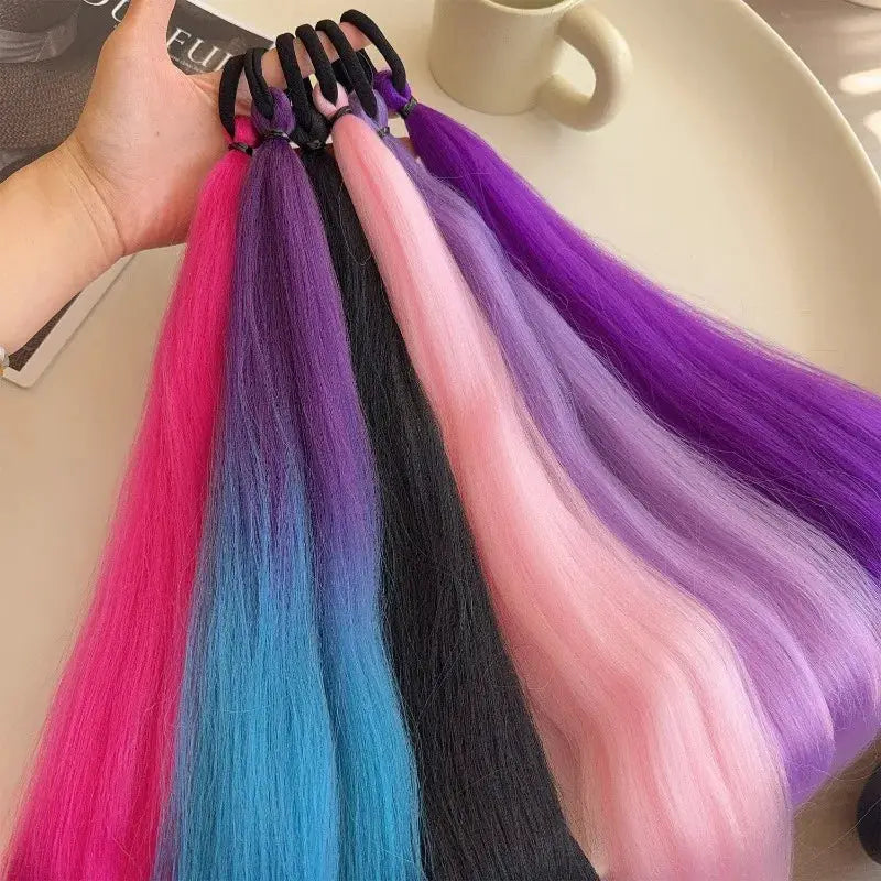Y2K Kpop Ponytail Extension with Rubber Band Long Straight DIY Synthetic Braided Pony Tail Hairpiece Women Headwears Accessories - ToylandEU