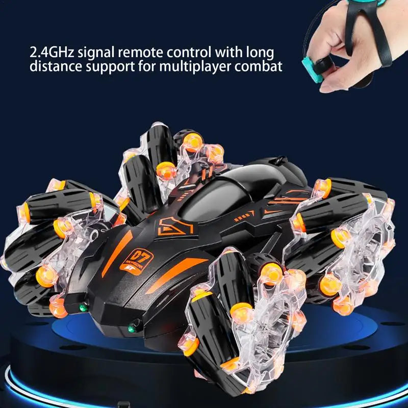 Thrill-Inducing LED Light-Up RC Stunt Car - Durable and Rechargeable for Kids 5+