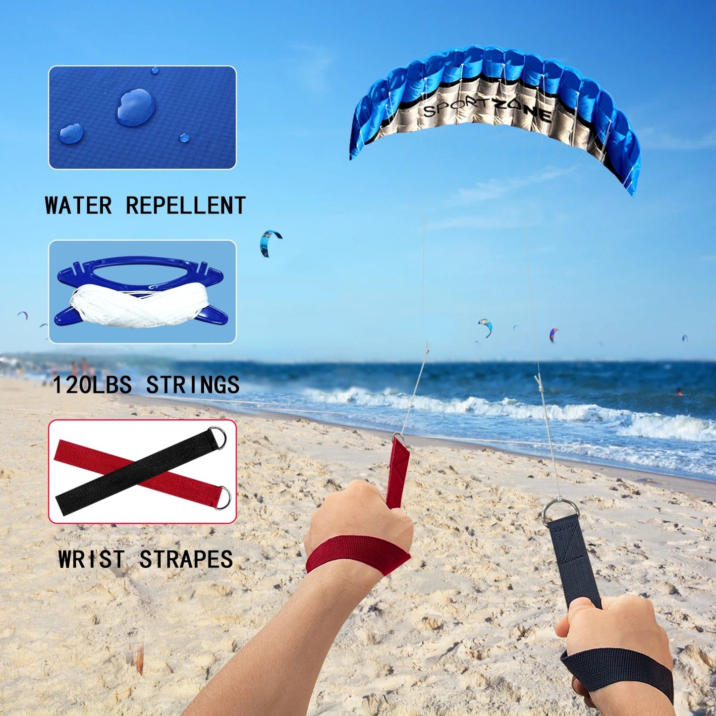 Dual Line 2.5m Parafoil Kite with Handle, Line, and Backpack - ToylandEU