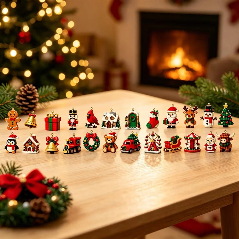 Advent Calendar | 24 Day Christmas Blocks | 3D PVC Santa And Reindeer Figurines | Collectible Decor