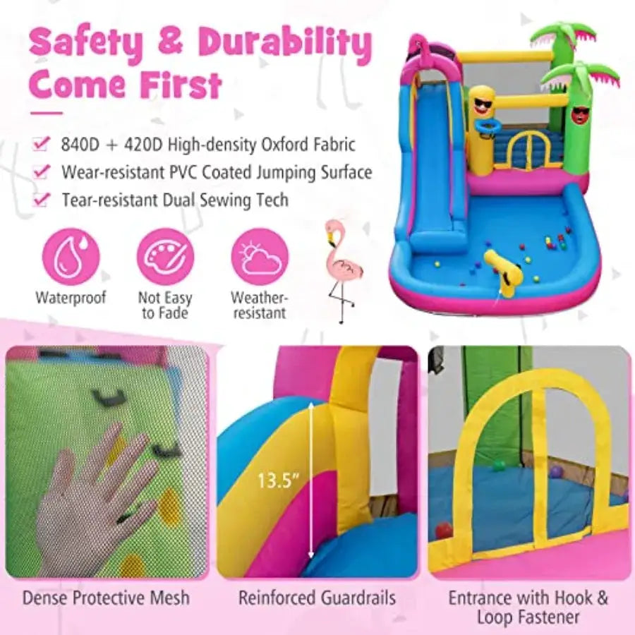 Inflatable Bounce House with Waterslide and Ball Pit for Outdoor Fun with Ocean Balls Bouncy Castle Water Slide for Big Backyar - ToylandEU