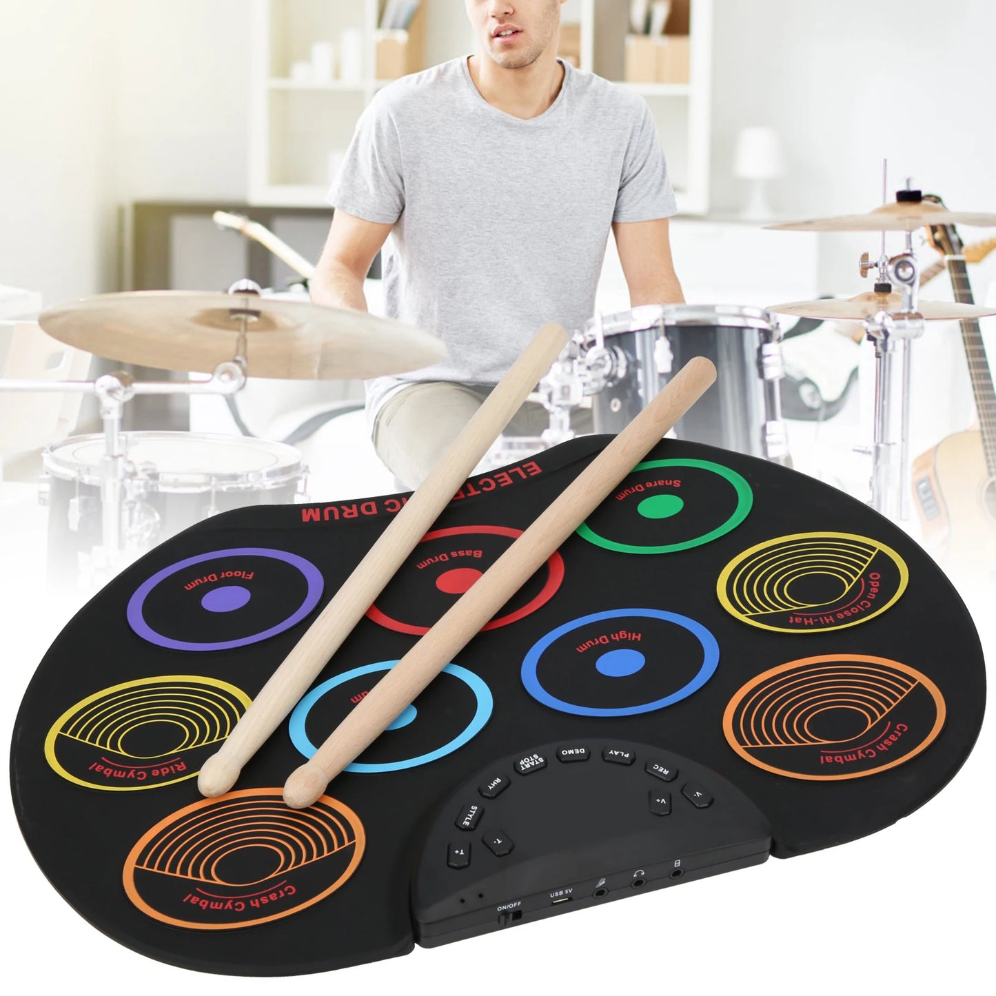 Portable Electronic Drum Pad For Beginners With Colorful Pads