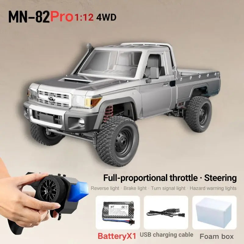 RC JJRC MN82 1:12 Scale 4x4 Remote Control Pickup Truck with LED Lights - Simulation Model for Kids & Hobbyists