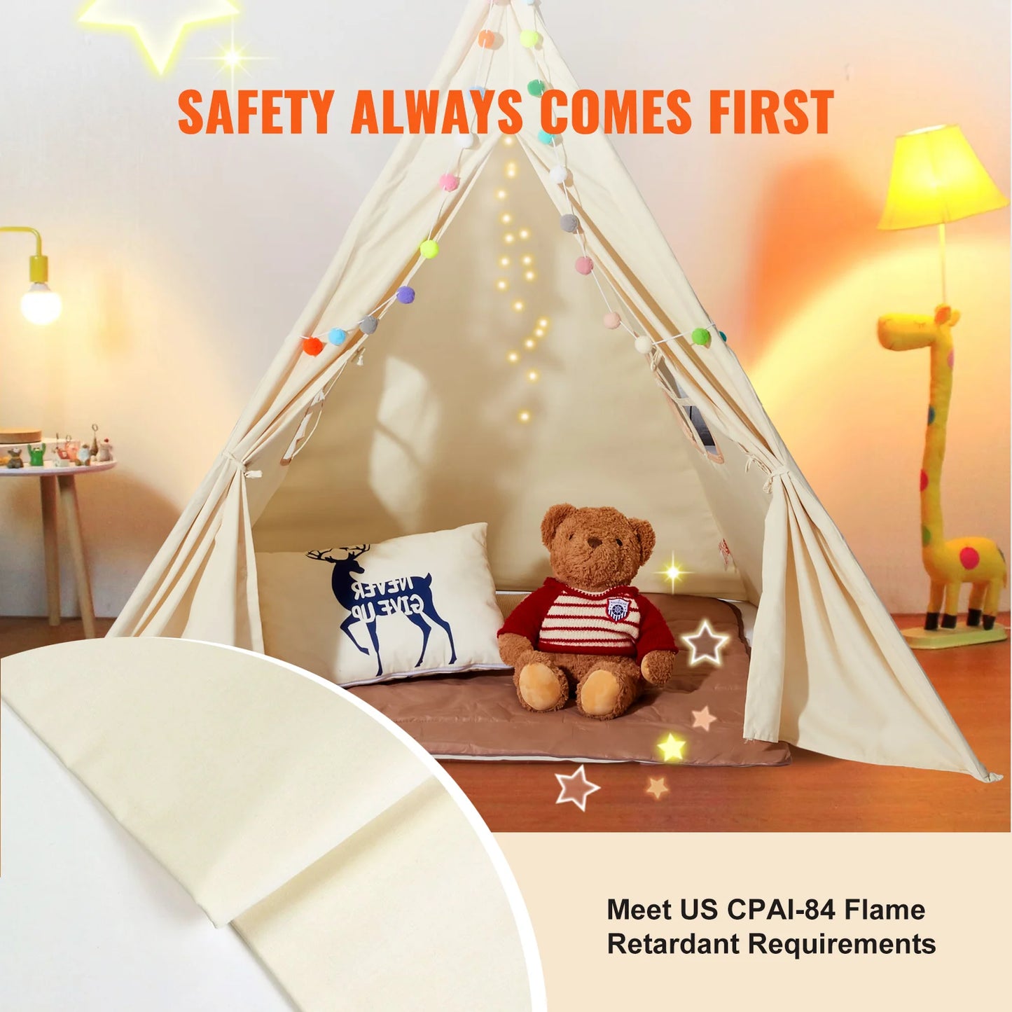 Kids Teepee Play Tent for Indoor Outdoor Fun with Windows