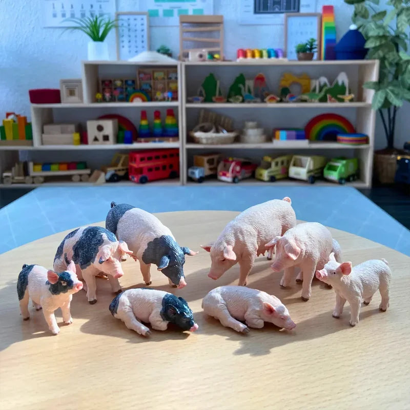 Pig Farm Animal Figures | 8 Pieces | PVC Material | Mini Size