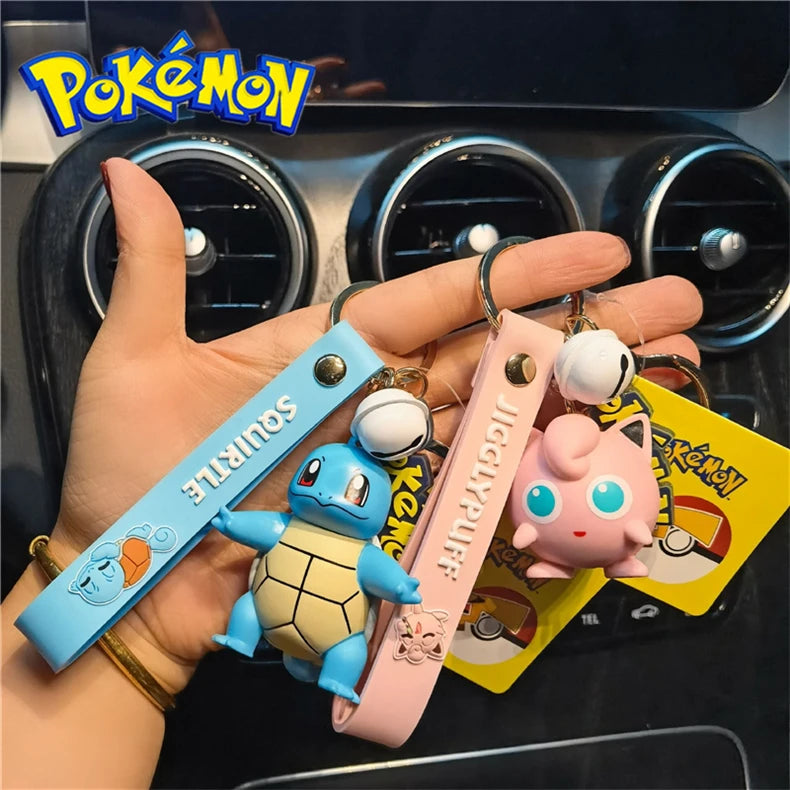 Pikachu and Squirtle Keychain Set - Pokémon Action Figure Car Key Chain with Psyduck Pendant - ToylandEU