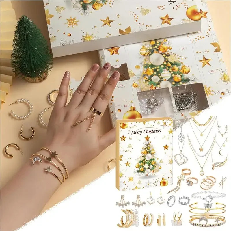 Advent Calendar | 24 Day Jewelry Countdown | Electroplated Alloy Pieces | Gift For Women And Teen Girls