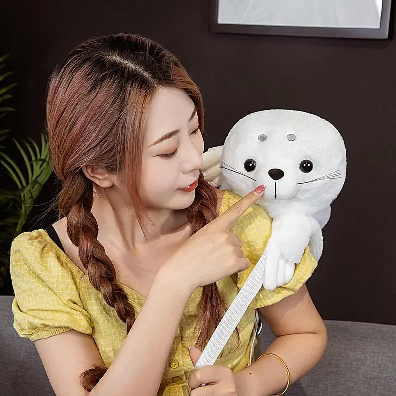 Cute White Seal Animal Plush Backpack for Kids - ToylandEU