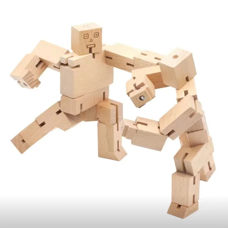 Mini DIY Kid Magic Wood Cube Bot Robot Transform Block Set Jigsaw