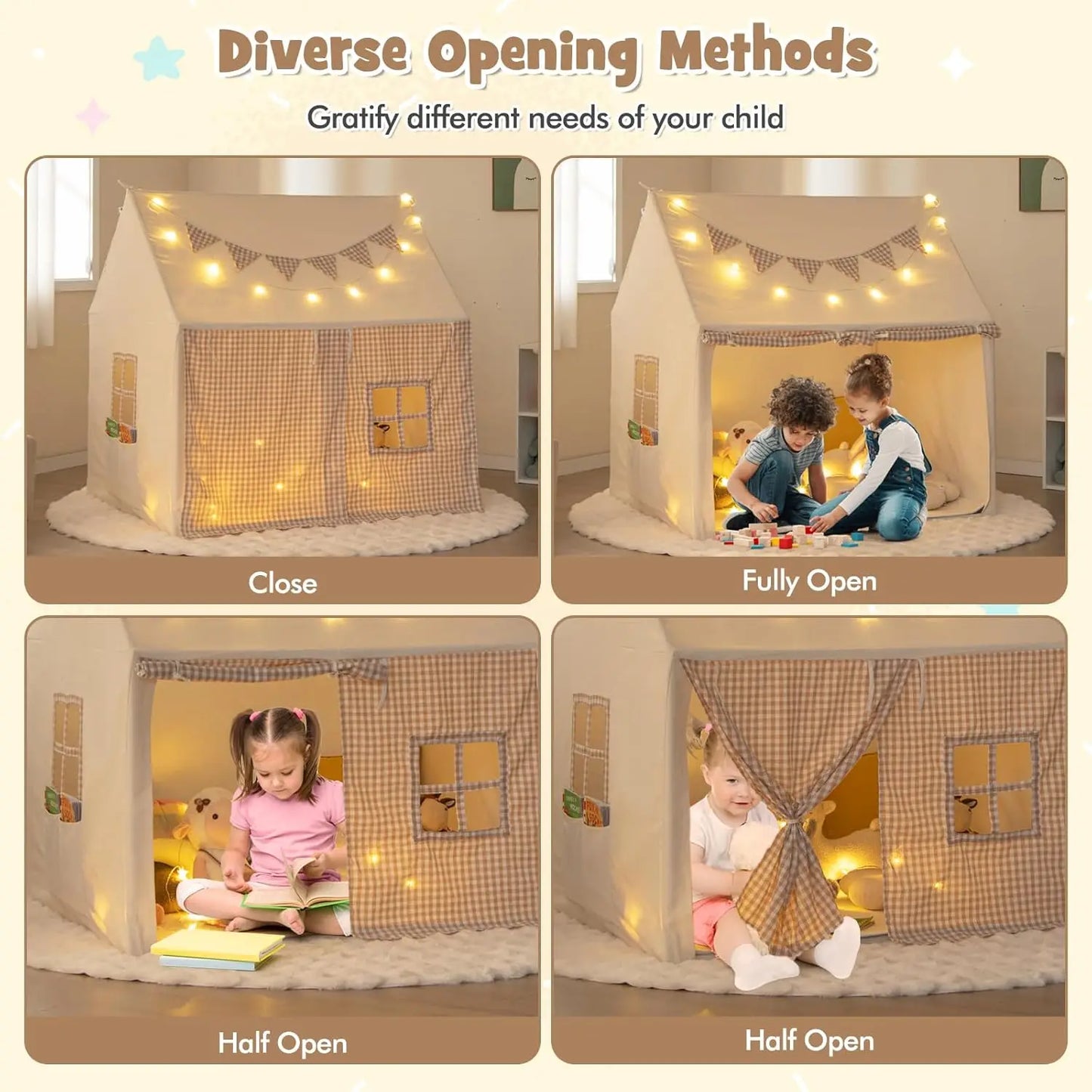 Indoor Outdoor Kids Play Tent With Padded Mat And Lights