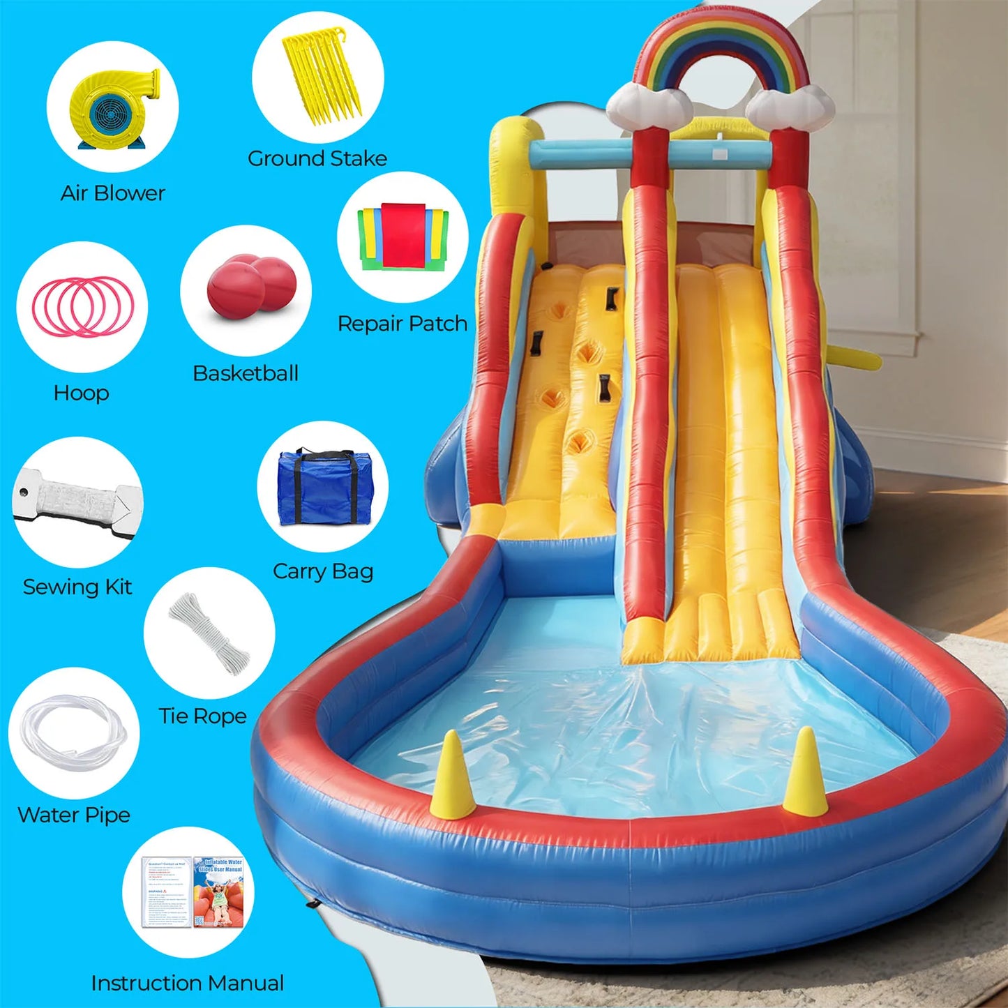 Inflatable Bounce House Water Slide With 680W Blower