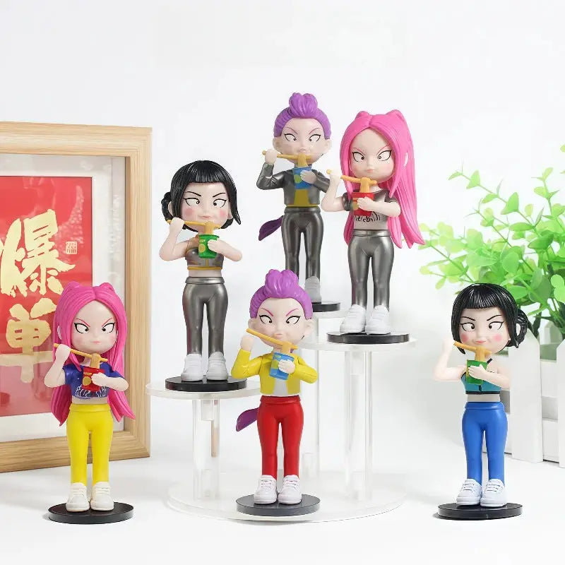 Hunter Girl Group Collectible Figure Funny Eating Noodles Sitting Pose Lumi Mila Zoe PVC Doll Model Toy Ornament Gift For Fans - ToylandEU