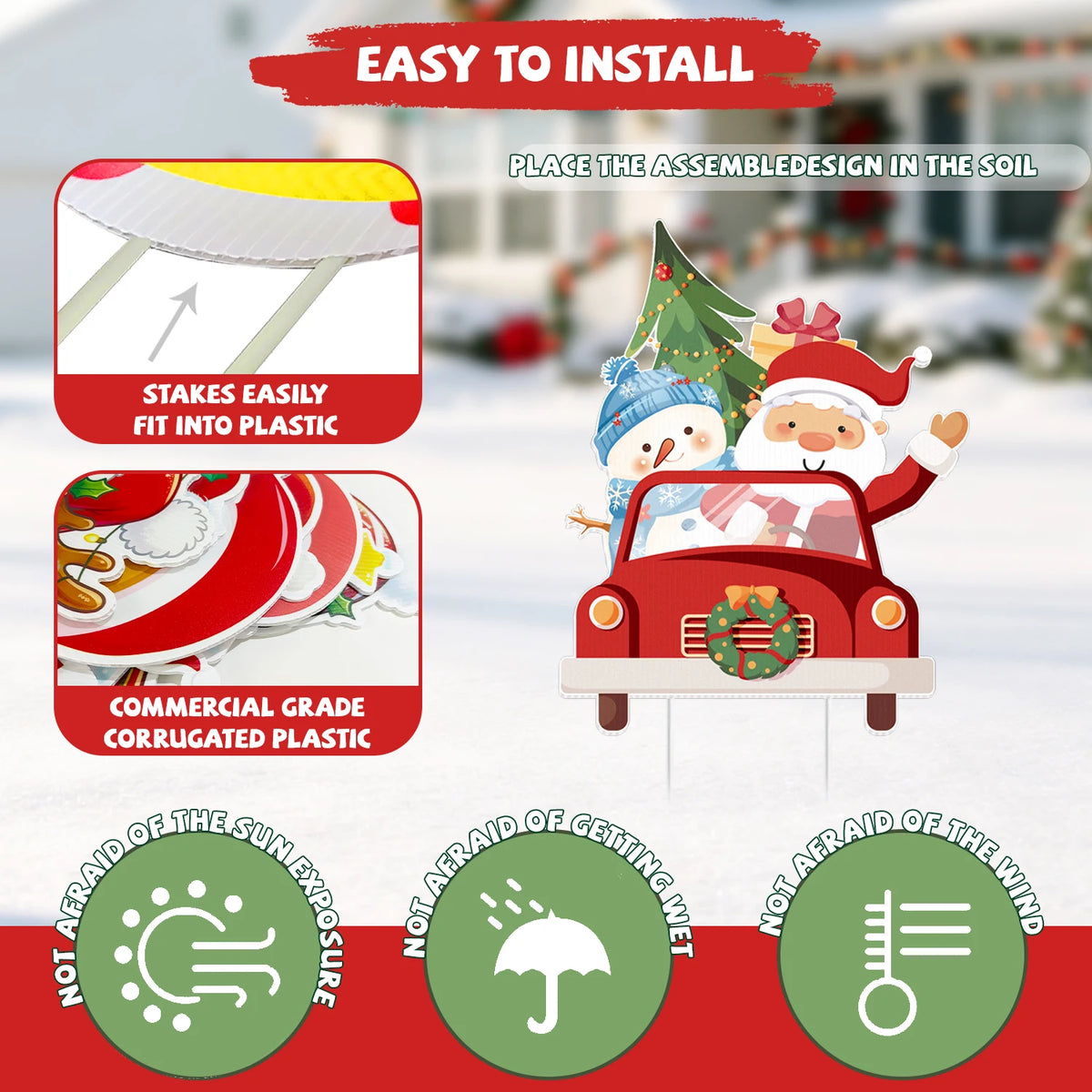 Christmas Yard Signs | With Stakes | Large Cardstock | Outdoor Holiday Decor