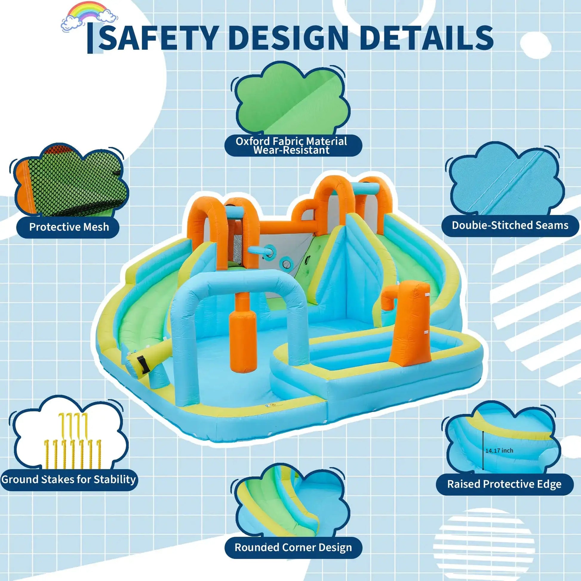 15.9FT Kids Inflatable Bounce House With Slide, 10-in-1 Water Bounce Castle, 550W Blower, Indoor Outdoor Jump House For Backyard - ToylandEU