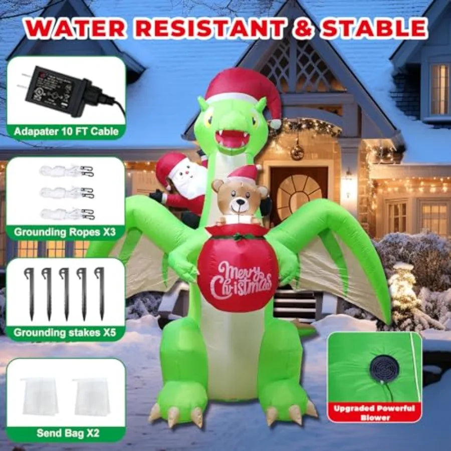 Christmas Inflatable | 9 Ft Size | Built In Led Lights | Santa Dinosaur