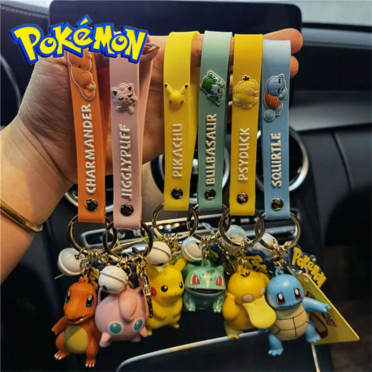 Pikachu and Squirtle Keychain Set - Pokémon Action Figure Car Key Chain with Psyduck Pendant - ToylandEU